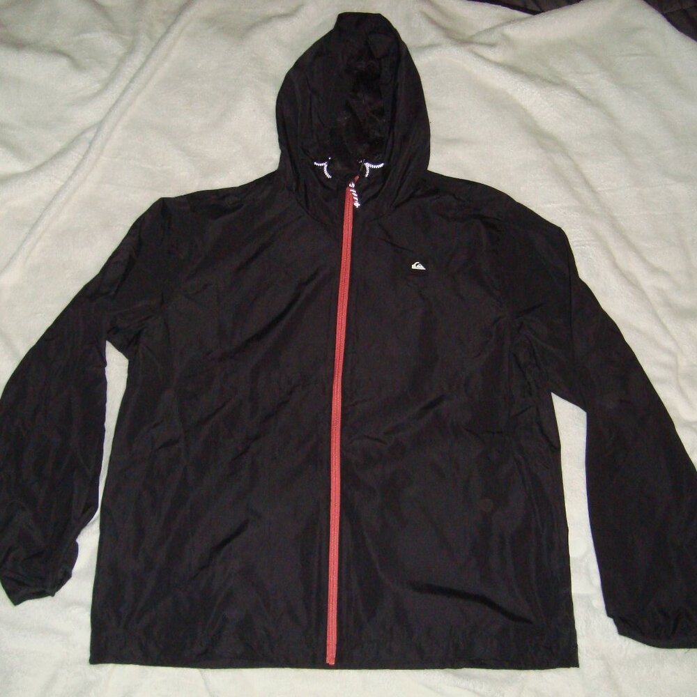 Quiksilver Windbreaker Jacket Men's Sz. XL Black Packable Hooded Lightweight